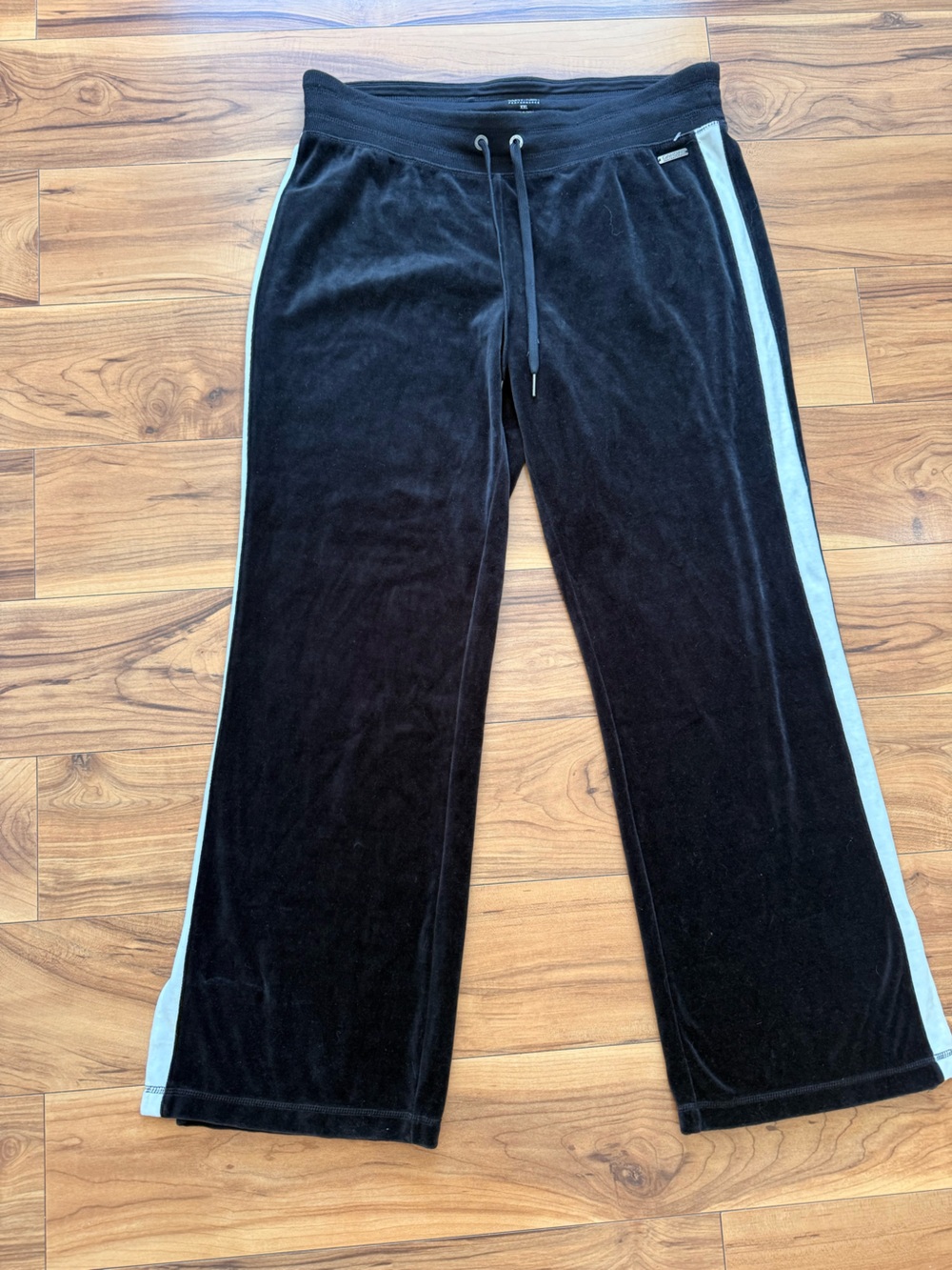 Calvin Klein Black Velour Joggers with Light Blue Side Stripe